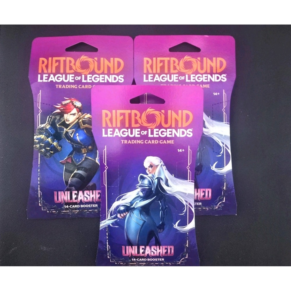 Riftbound League of Legends TCG Unleashed Sleeved Booster Packs SEALED Lot of 3